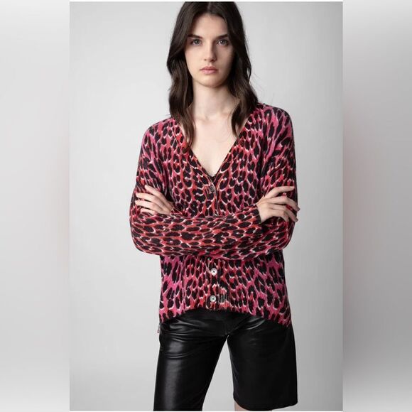 Zadig & Voltaire Mirka Leo print Leopard Cashmere Cardigan Size XS NWT - Picture 8 of 16